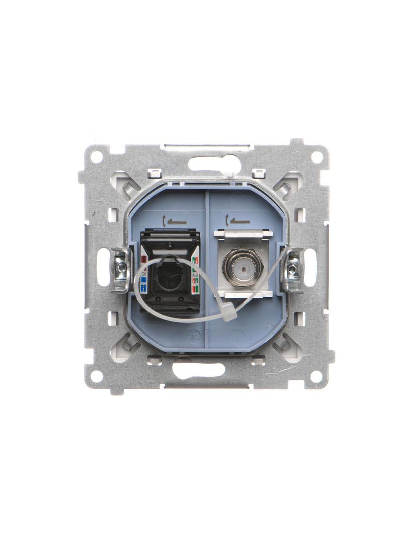 Simon 55 Gniazdo antenowe typu /F/+RJ45 kat.6 Biały mat