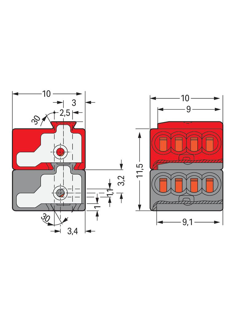 złączka do terminali sieciowych 4 x 0,6-0,8 mm2 ciemnoszara/czerwona