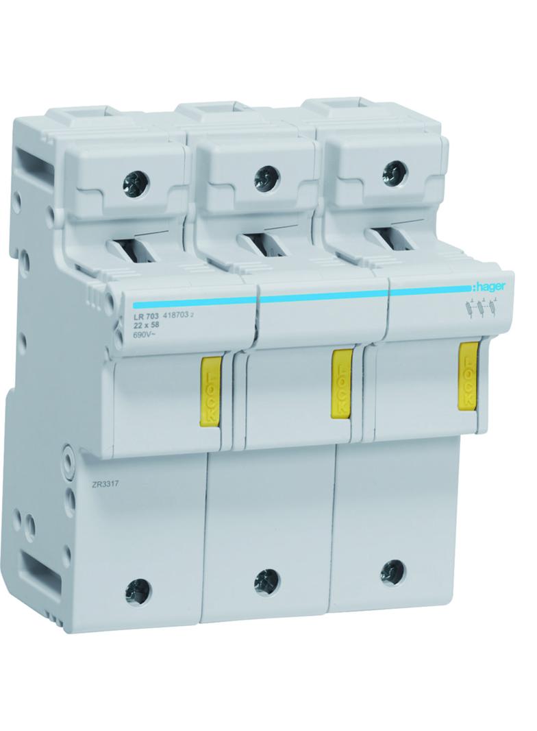 Rozłącznik bezpiecznikowy cylindryczny 3P 22x58mm LR703 HAGER