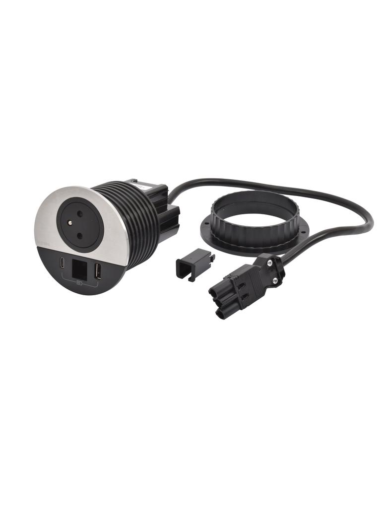 INCARA: DISQ 80 - 2P+Z / USB A+C / WYJŚCIE KABLOWE - 0,5 M WIELAND-METAL/CZARNY, Legrand