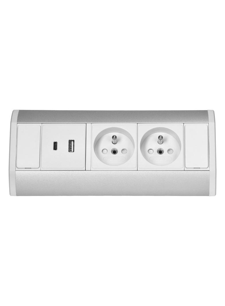 Gniazdo meblowe narożne 2xUSB kuchnia biało-srebrne OR-GM-9039/W-G VIRONE