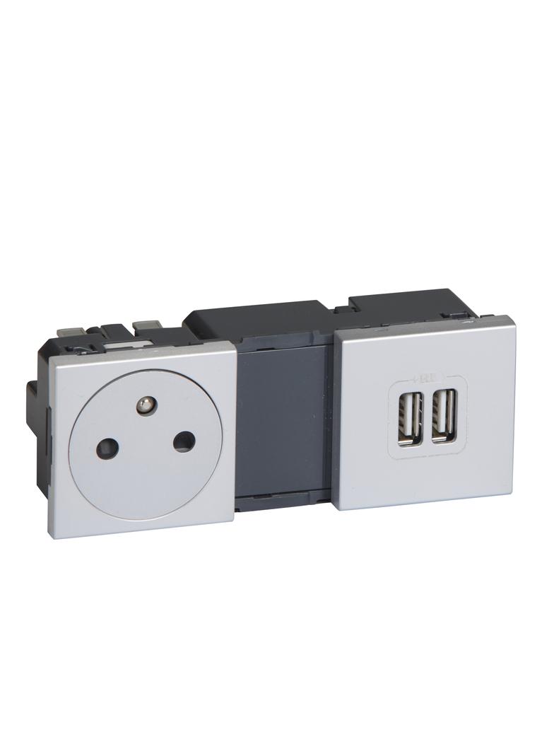 Mosaic - Ładowarka Usb 2400 Ma + Gniazdo 2P+Z Zestaw Zespolony Aluminium 079395 LEGRAND