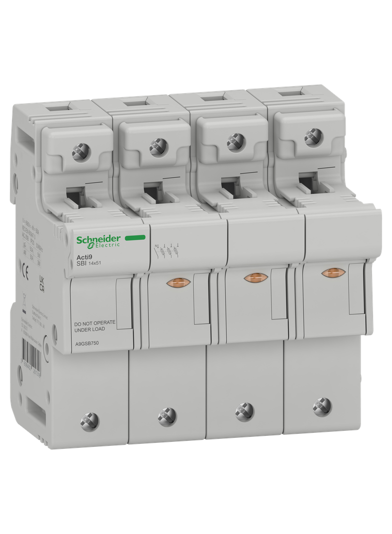 Podstawa bezpiecznikowa, Acti9 SBI, 3P+N, 50A, rozmiar wkładki 14 x 51mm, SBI-50-3N