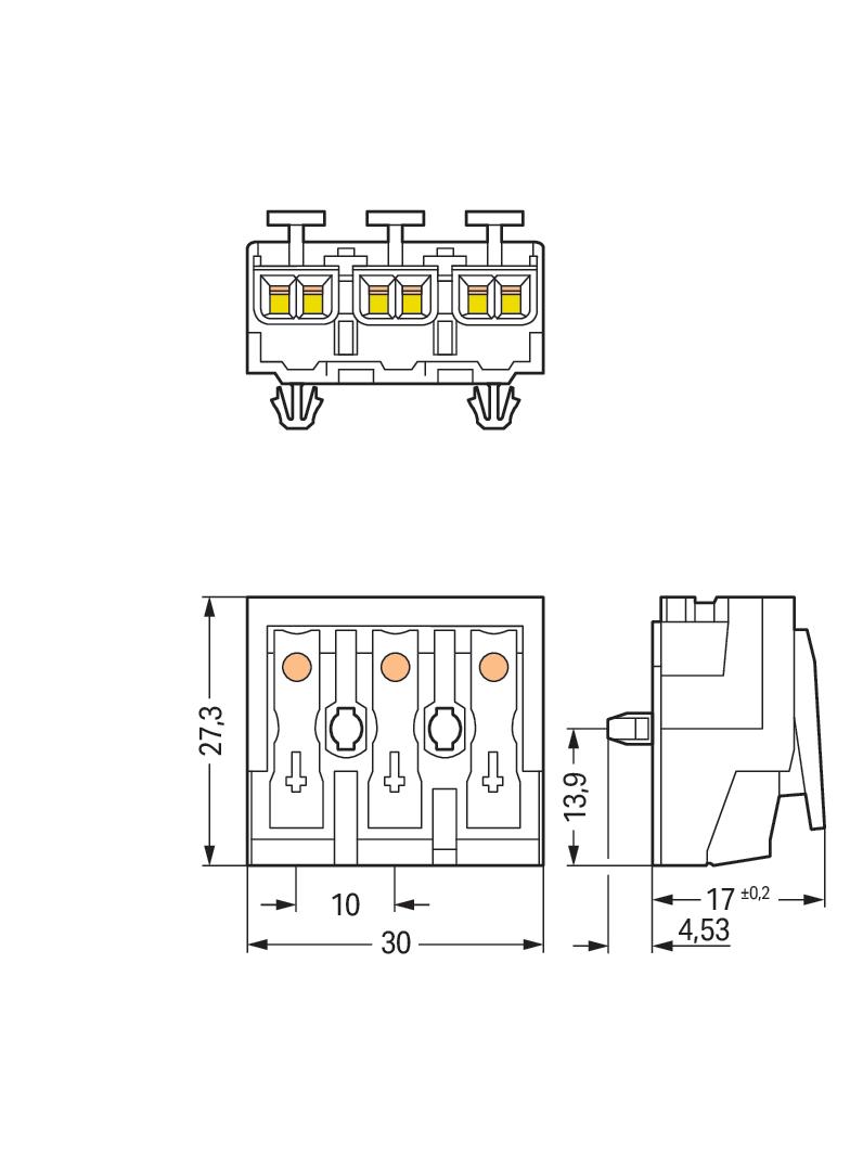 złączka zasilająca 3-biegunowa ze stopkami bez styku PE