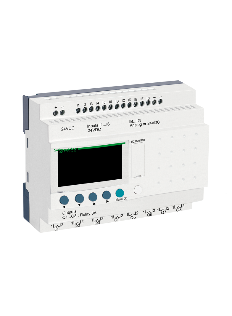 Zelio Logic, przekaźnik kompaktowy, wyświetlacz, zegar, 12 wejść, 8 wyjść, 24VDC