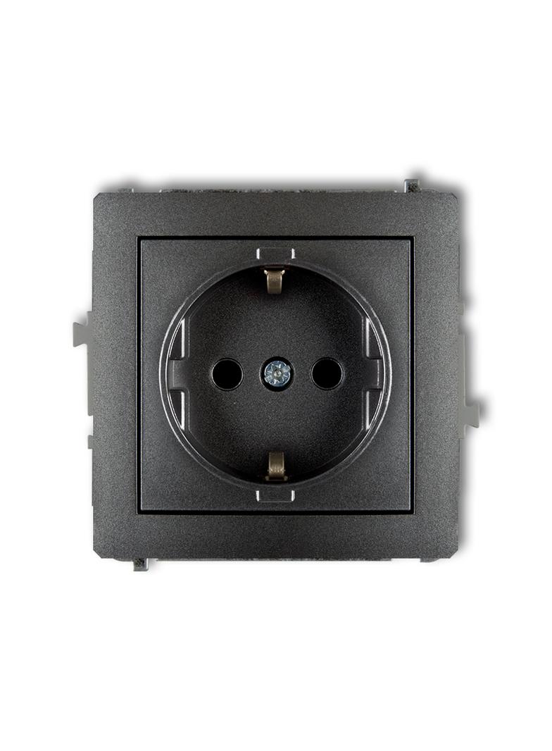 DECO Mechanizm gniazda pojedynczego z uziemieniem SCHUKO 2P+Z (przesłony torów prądowych) grafitowy