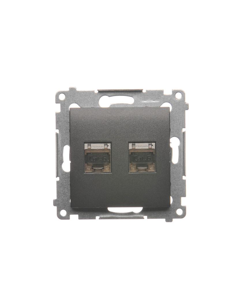Simon 54 Gniazdo komputerowe podwójne RJ45 kategoria 6 ekranowane z przesłoną przeciwkurzową antracyt D62E.01/48 KONTAKT