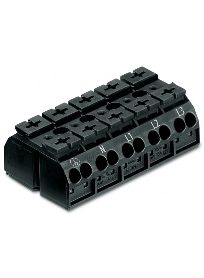 Blok zasilający 5‑biegunowy czarny nadruk PE‑N‑L1‑L2‑L3 862‑1505/999‑950 /200szt./ WAGO