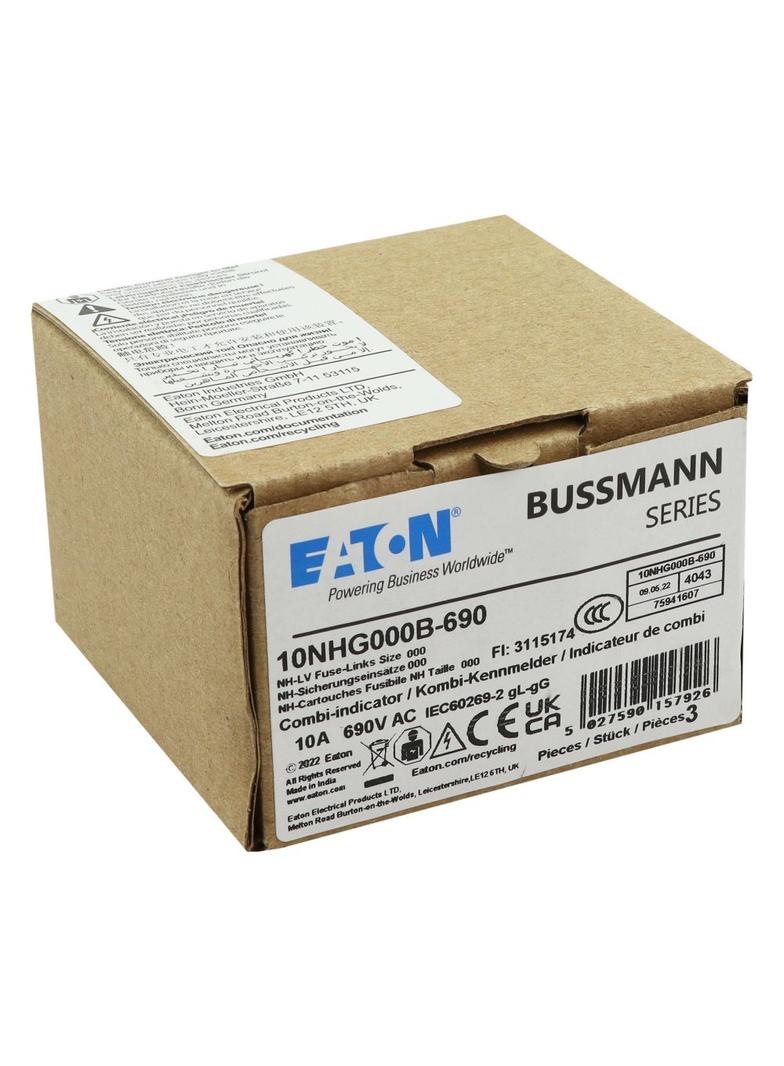 NH FUSE 10AMP 690V gG SIZE 000 Wkładka NH000 10A 690V GL/GG podwójny wskaźnik 10NHG000B-690 EATON