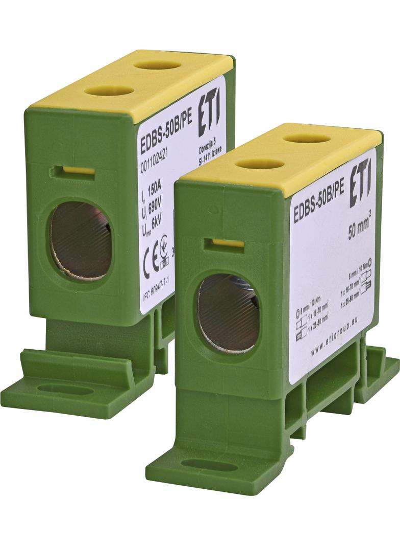Zacisk 150A 1-torowy 16-70mm2 PE do przewodów Al/Cu żółto-zielony EDBS-50B/PE 001102421 ETI