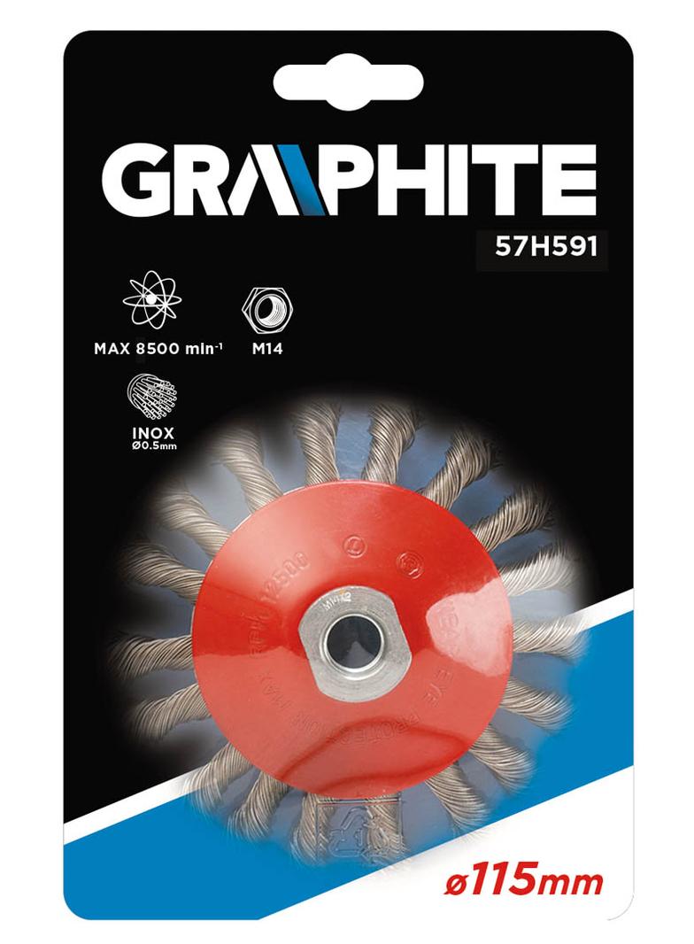Szczotka druciana tarczowa odgięta 115 mm x M14, INOX