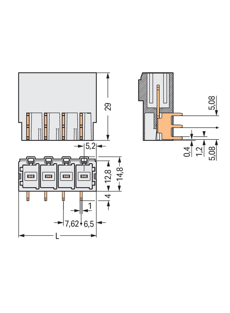 MCS-MAXI gniazdo 8-bieg. jasnoszare raster 7,62 mm