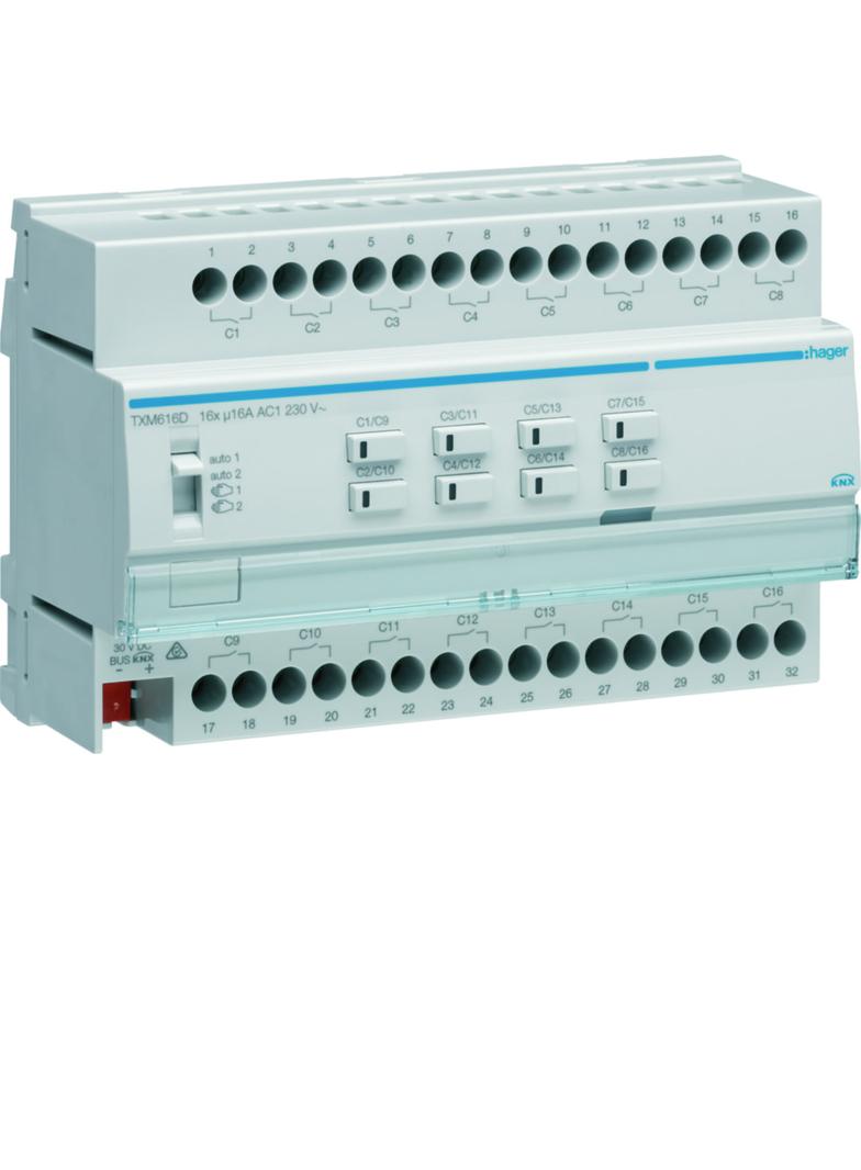 KNX e/s Sterownik załączający/żaluzjowy 16-/8-krotny 16A C-load 8 mod TXM616D HAGER