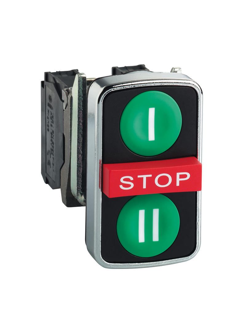 Harmony XB4 Przycisk potrójny zielony/STOP/zielony metalowy I / STOP / II