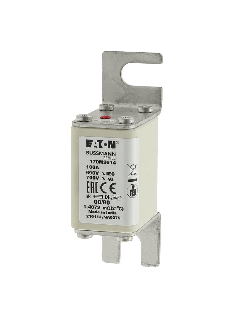 100A 690V aR 00/80 SQ. BODY IND. FUSE Wkładka szybka 100A AC 690V DIN 00 30x51x100 mm aR, 170M2614 E