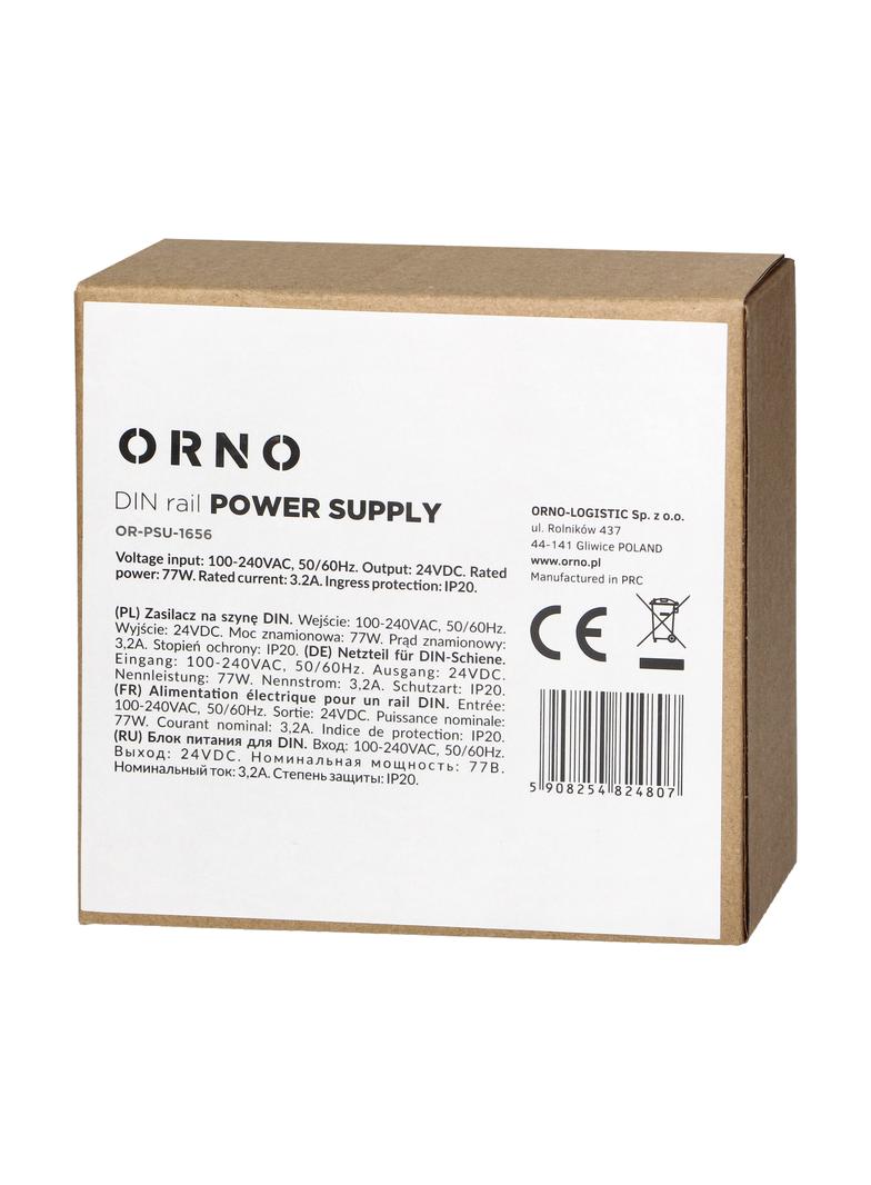 Zasilacz przemysłowy na szynę DIN 24VDC 3,2A 77W obudowa metalowa OR-PSU-1656 ORNO