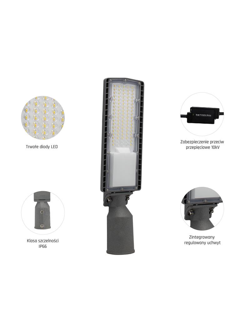STREETOS OPRAWA ULICZNA 50W NW 230V 130/80st IP66 IK09 456x122x77mm SZARY 5 lat gw.