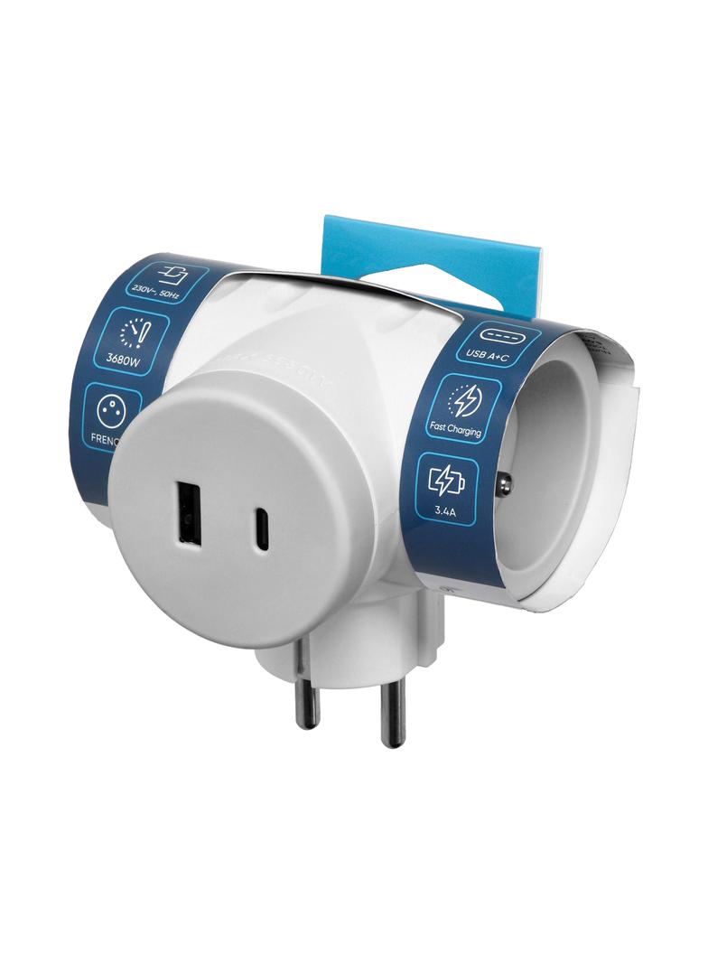 Rozgałęźnik elektryczny 2 gniazda USB + USB-C szybkie ładowanie