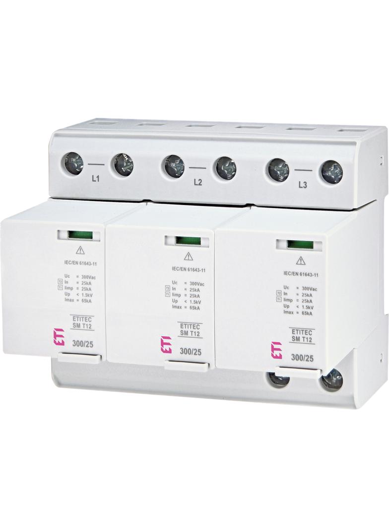 Ogranicznik przepięć T1+T2 (B+C) - bez prądu upływu TEC SM T12 300/25 3+0 RC 002440561 ETI