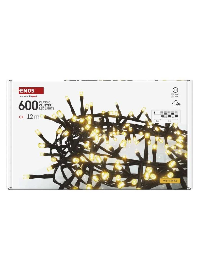 Lampki choinkowe LED Classic jeżyk 600LED 12m ciepła biel czarny IP44 timer D4BW03 EMOS