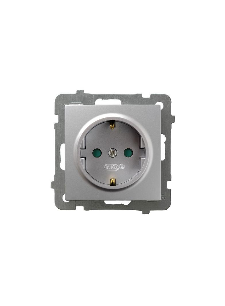 AS Gniazdo pojedyncze z uziemieniem schuko z przesłonami torów prądowych - kolor srebro