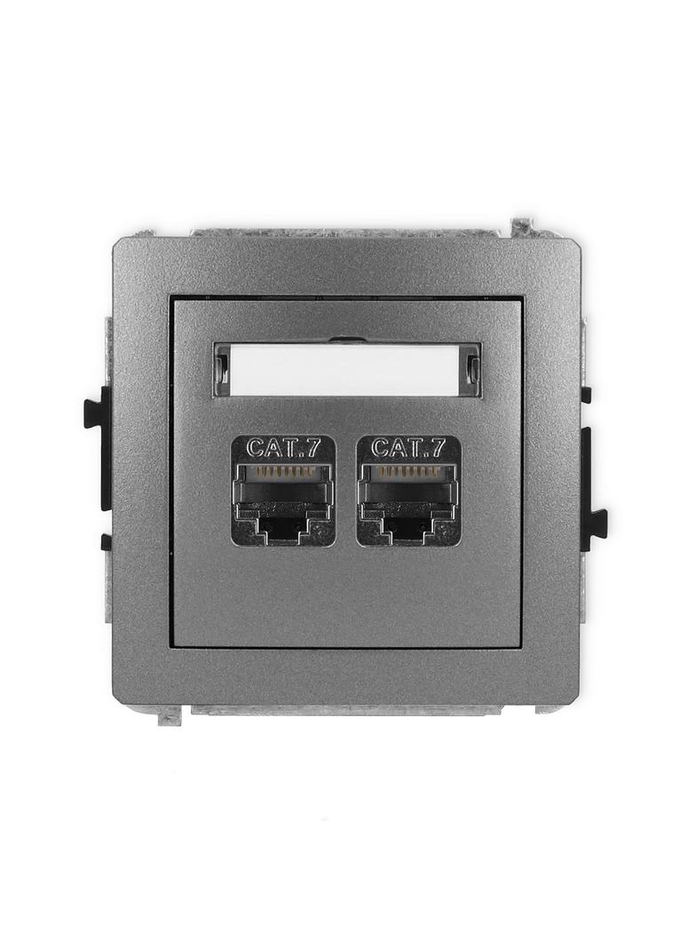 DECO Mechanizm gniazda komputerowego podwójnego 2xRJ45, kat. 7, ekranowany, 8-stykowy grafitowy