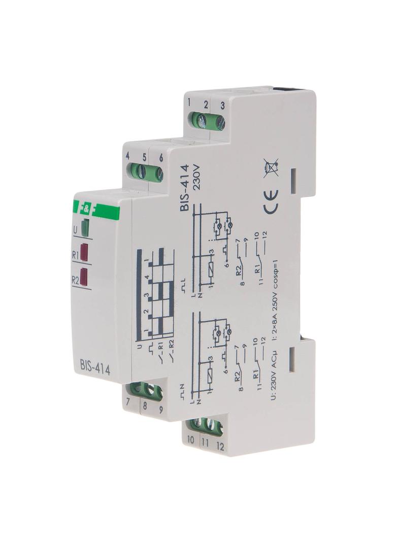 PRZEKAŹNIK BISTABILNY SEKWENCYJNY, UN=230V LUB 24V AC/DC, I=10A, STYKI 1Z, ZACISKI ŚRUBOWE, 1 MODUŁ