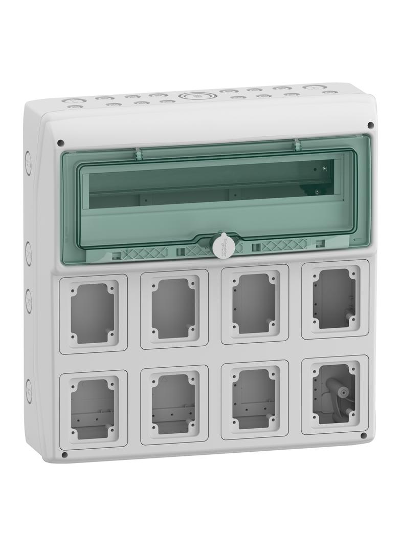 Rozdzielnica natynkowa 1x18 Mureva (dawna Kaedra) IP65 gMRV-1-18+1-NT-T/8 8 otworów 90x100mm 13182 Schneider