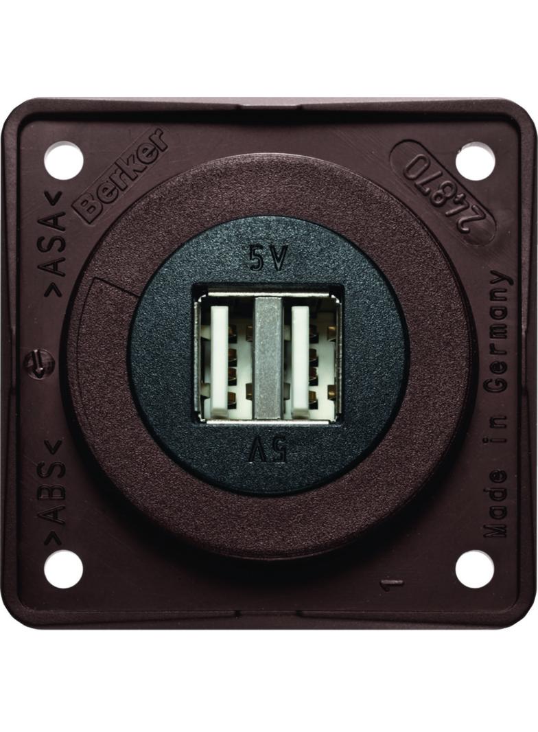 Integro Gniazdo USB ładowania podwójne, 12V, 3A; brązowy mat, mechanizm czarny