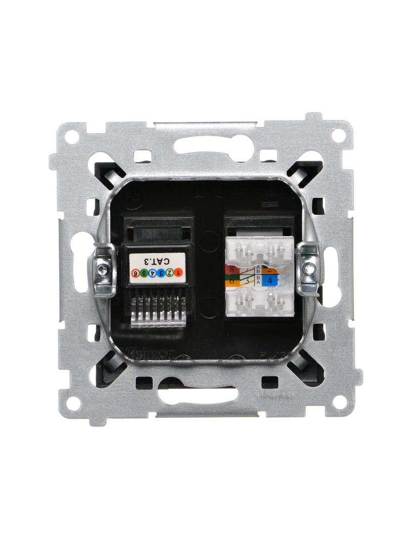Simon 54 Gniazdo komputerowe RJ45 kategoria 5e + telefoniczne RJ12 czarny D5T.01/49 KONTAKT