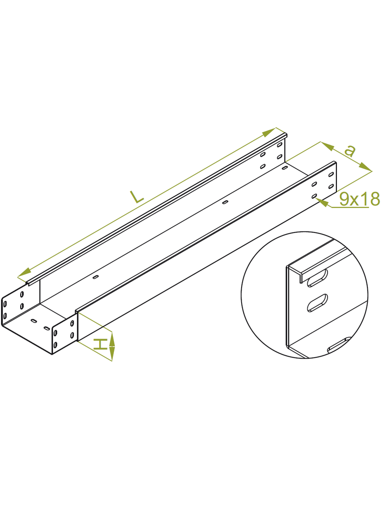 KZLWP500H100/3 Korytko wzmocnione z łącznikiem wspawanym 1,5 mm
