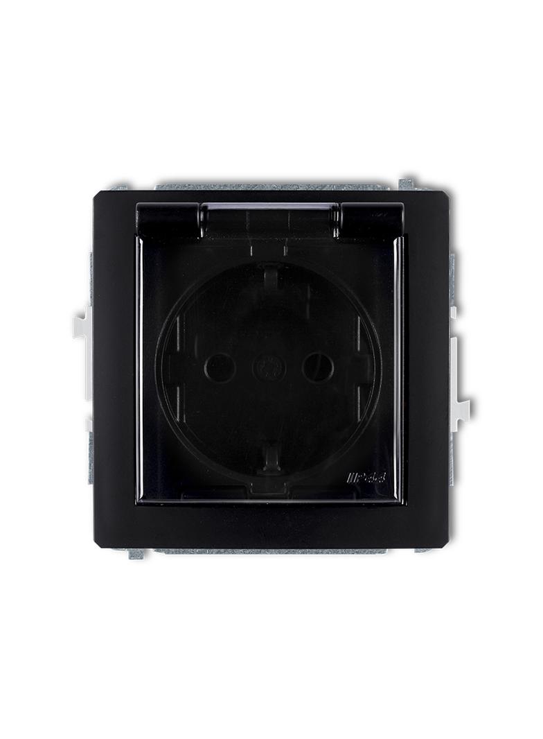 DECO Mechanizm gniazda bryzgoszczelnego 2P+Z SCHUKO (klapka dymna, przesłony torów prądowych) czarny