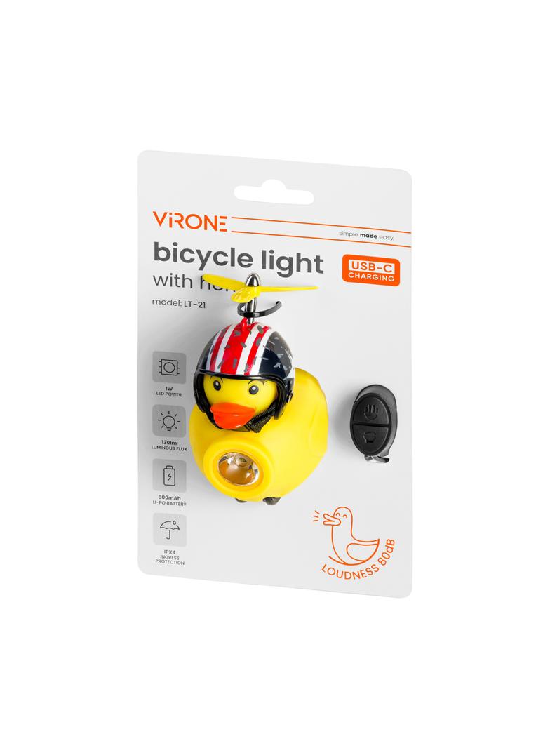 Światło rowerowe + dzwonek, kaczka w kasku, 130lm, 800mAh, 6000K, 2 wzory (mix)