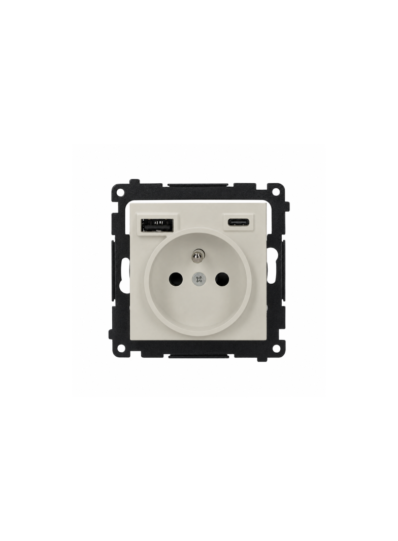 Simon 55 Gniazdo pojedyncze z ładowarką 2xUSB typu C+A 2.1A kaszmirowy TGZ1ZUSB2CA.01/142