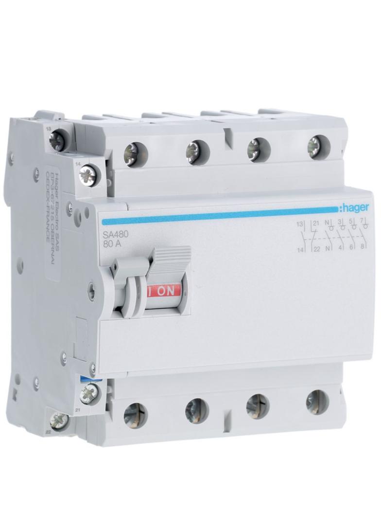 Modułowy rozłącznik izolacyjny z możliwością wyzwalania 4P 80A 400VAC wyposażony w styk pomocniczy S