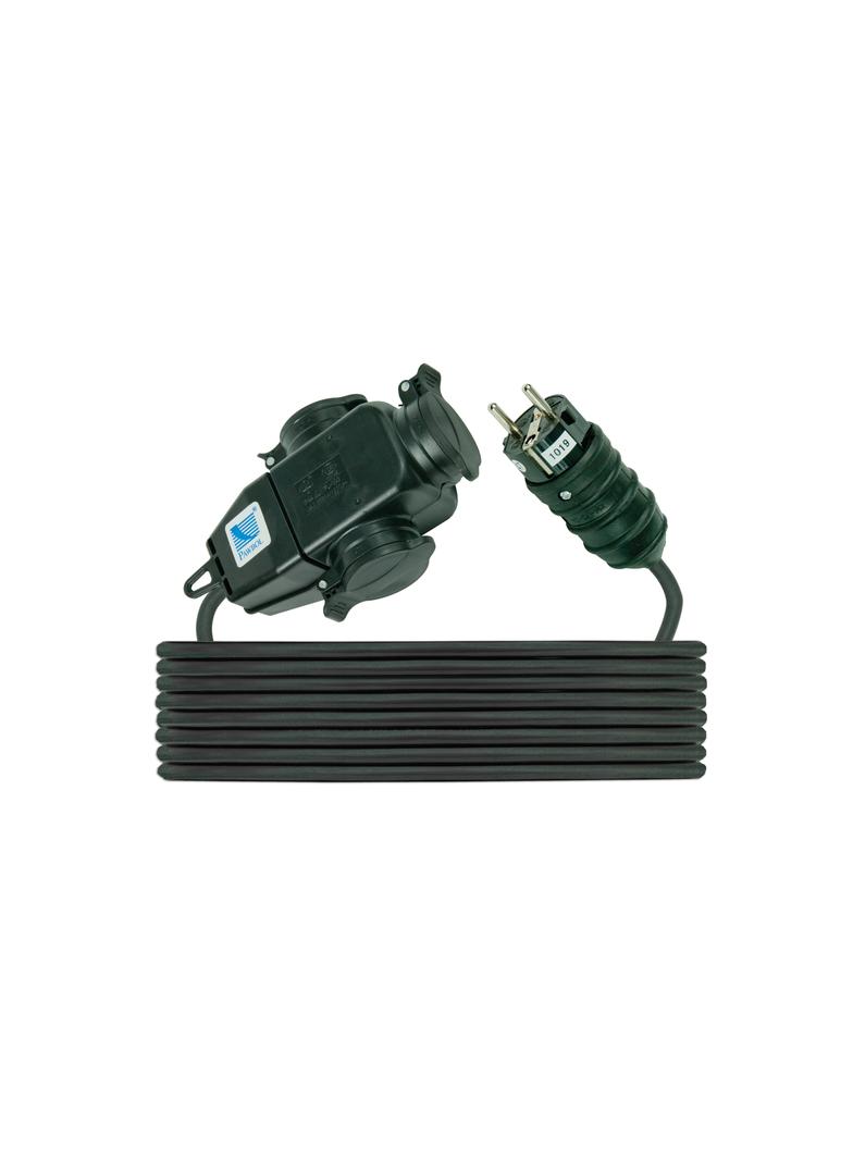 Trójnik 3x250V, 16A, z wtyczką i przewodem gumowym H05RR F 3x1,5 - 5m, IP 44