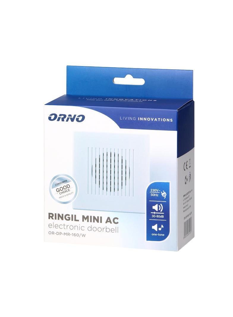 Dzwonek elektroniczny jednotonowy RINGIL MINI AC, 230V, biały OR-DP-MR-160/W ORNO