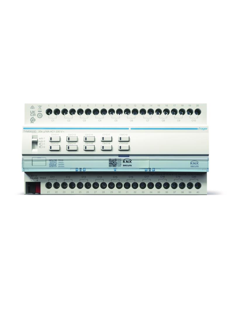 KNX e/s Sterownik załączający/żaluzjowy 20-/10-krotny 16A C-load, KNX secure TYMS620D HAGER