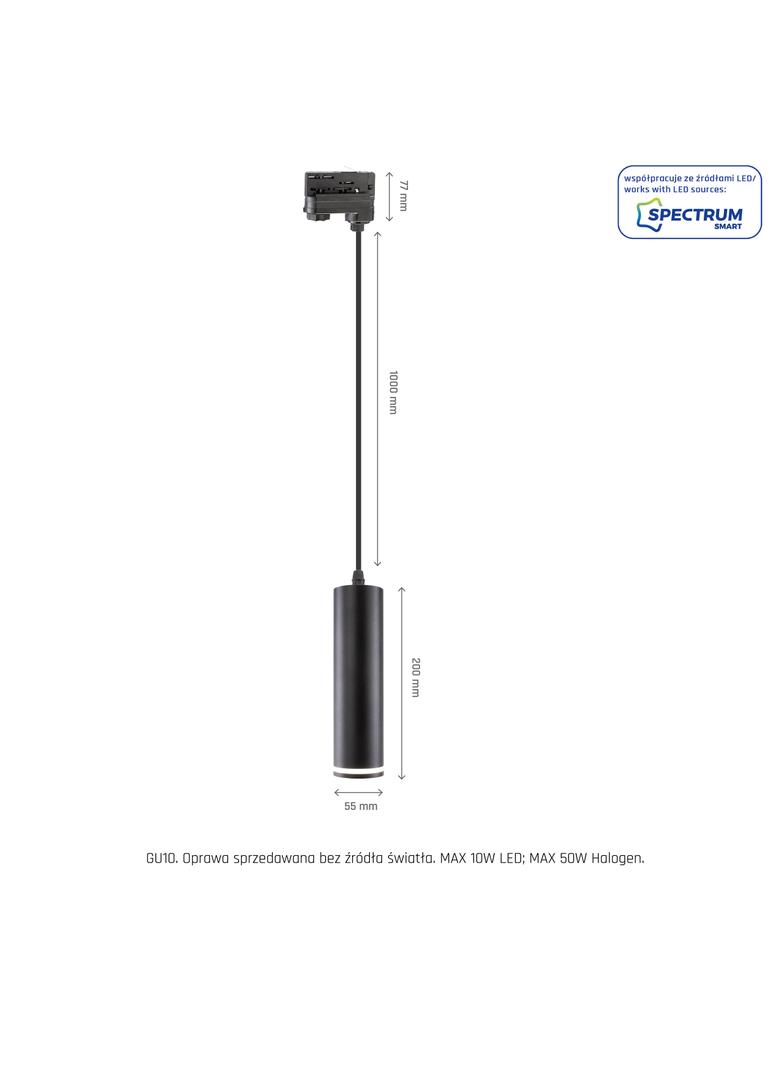 OPRAWA MADARA MINI RING GU10 ZWIS NA SZYNOPRZEWÓD 3F 230V IP20 fi55*200mm CZARNY kabel 1m