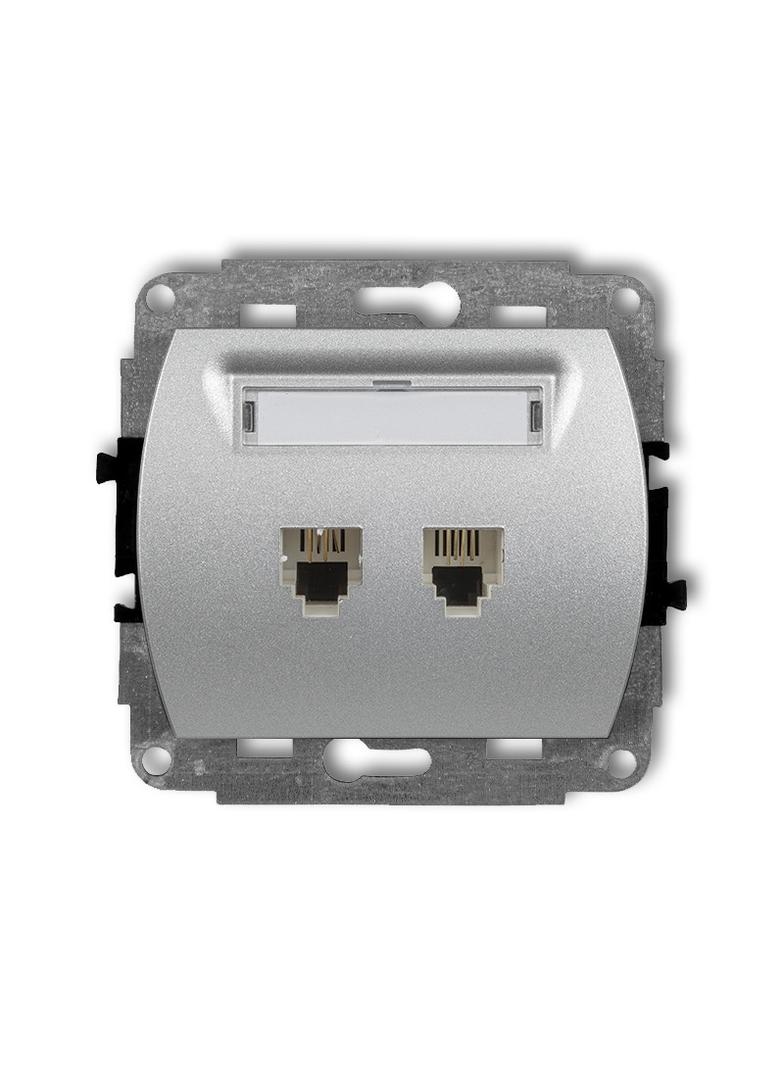 TREND Mechanizm gniazda telefonicznego podwójnego 2xRJ11, 4-stykowy srebrny metalik