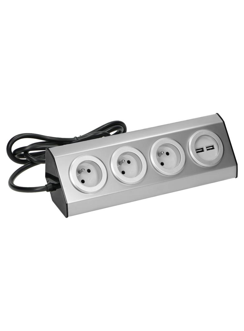 Gniazdo meblowe kuchenne z ładowarką USB montowane na rzepy z przewodem 1,5m - 3x2P+Z 2xUSB INOX FS-