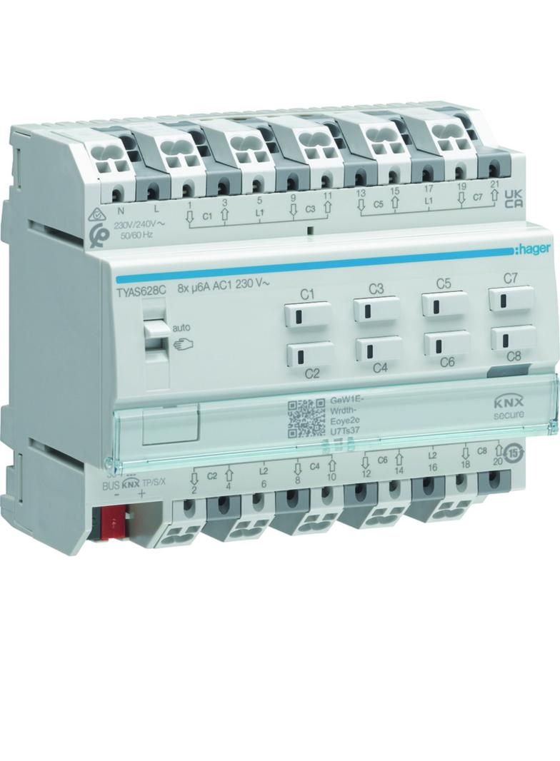 KNX e/s Sterownik żaluzji 8-krotny, 230V AC, KNX secure 6M TYAS628C HAGER