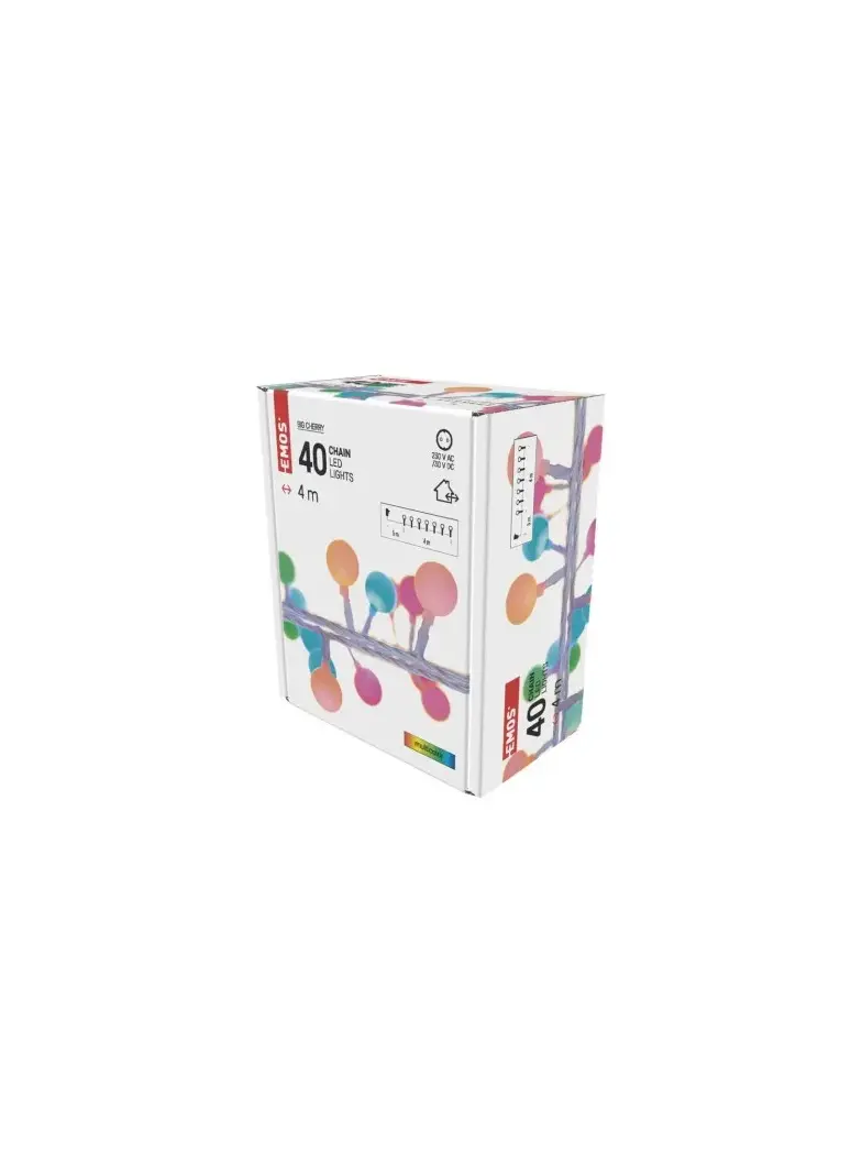 Dekoracje - 40 LED big cherry 4m IP44 multikolor, biały przewód, IP44, timer