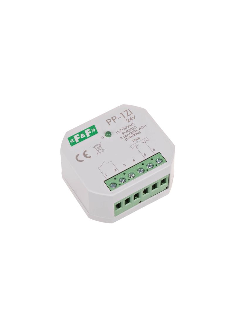 Przekaźnik elektromagnetyczny 1Z 16A montaż podtynkowy U=7-30VAC/9-40VDC 1Z 16A (160A/20ms) PP-1Z-LED-24V F&F