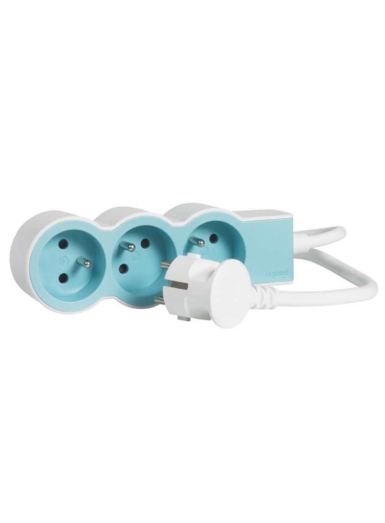 PRZEDŁUŻACZ STANDARD 3X2P+Z, Z PRZEWODEM 1.5 METRA 3X1.0 MM2 - BIAŁY/BŁĘKITNY, Legrand