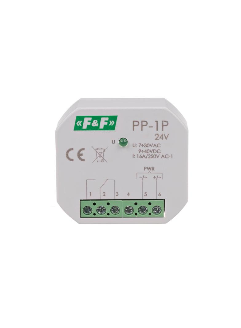 Przekaźnik elektromagnetyczny 1P 16A montaż podtynkowy U=7-30VAC / 9-40VDC PP-1P-24V F&F