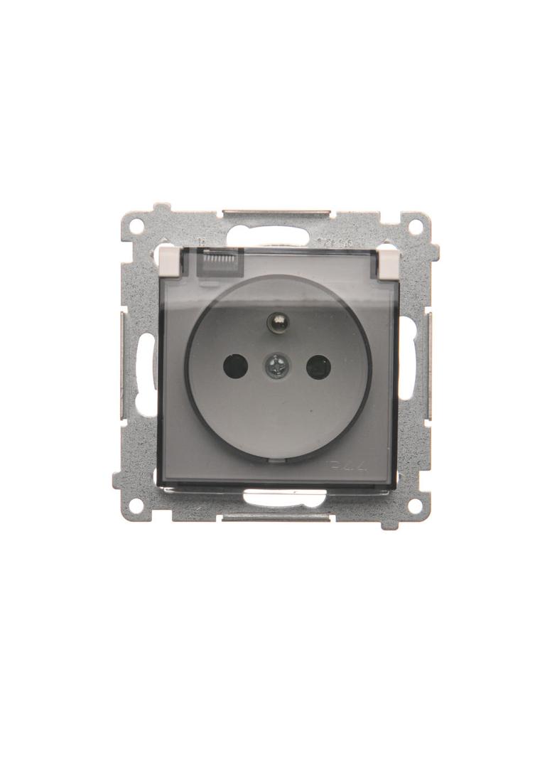 Simon 54 Gniazdo IP44 bez uszczelki 16A z. śrub. klapka transp. biały *Wymagana uszczelka ramki