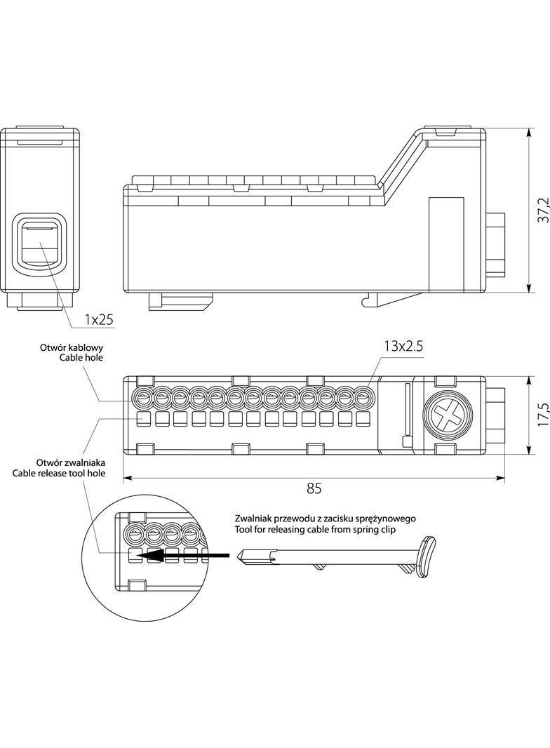 Blok rozdzielczy bezgwintowy TLC14SZ-,5-2,5 /25 szary 49.1401 OPATÓWEK