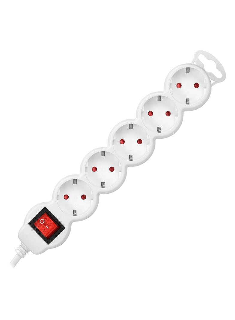 Przedłużacz 5-krotny 2P+Z (Schuko), z wyłącznikiem, 3m H05VV-F 3x1,5mm2, Imax=16A, płaska wtyczka, b ES-7(GS)/W/3 ORNO