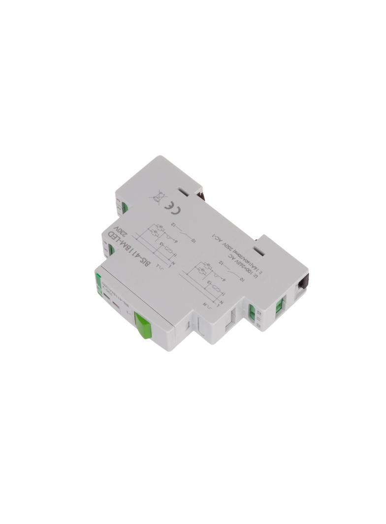 Przekaźnik bistabilny z przyciskiem do sterowania ręcznego pamięcią montaż na szynie DIN 230V z przekaźnikiem inrush 160A/20ms BIS-411BM-LED F&F